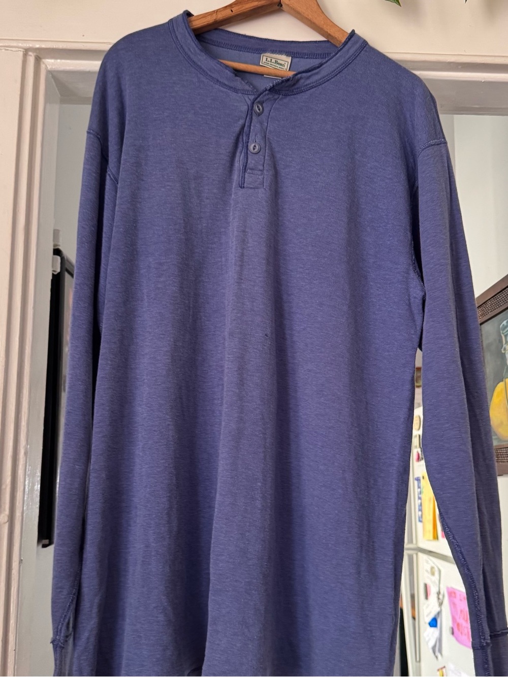 LL Bean River Driver Henley Shirt Mens L Blue Heather Long Sleeve